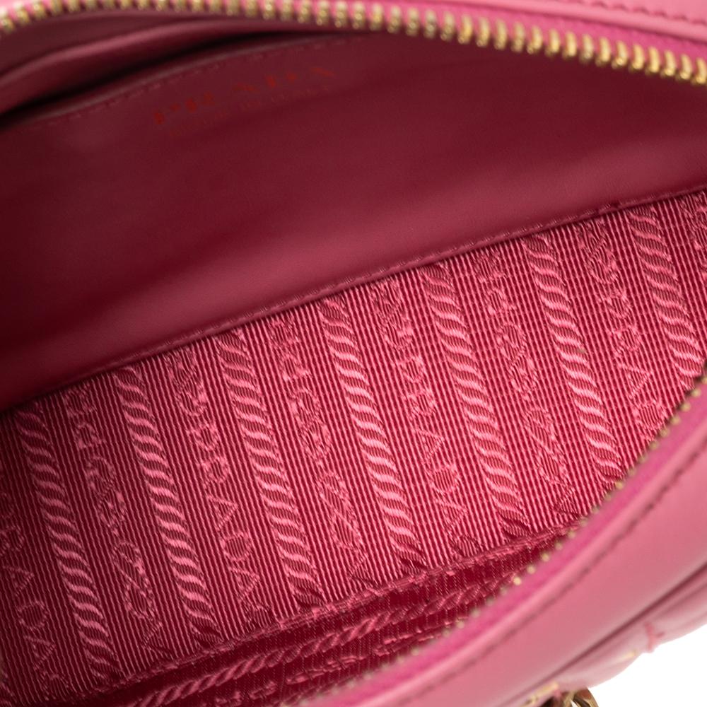 Prada Pink Diagramme Leather Camera Crossbody Bag In Good Condition In Dubai, Al Qouz 2