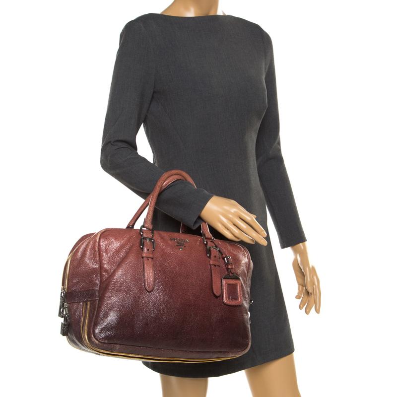 Brown Prada Pink/Eggplant Ombre Cervo Leather Bauletto Bag