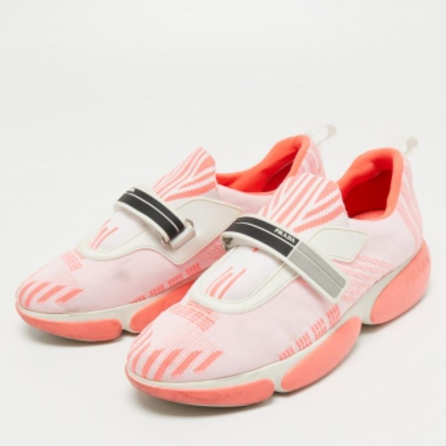 Prada, scarpe da ginnastica slip on in tessuto rosa taglia 38 in vendita 3