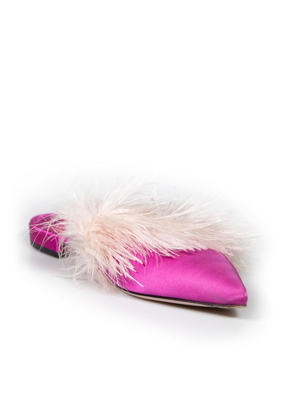 CONDITION is Very good. Minimal wear to mules is evident. Minimal wear to both shoe tip where abrasion is seen on this used Prada designer resale item.
 
 
 
 Details
 
 
 Pink
 
 Cloth
 
 Mules
 
 Point toe
 
 Feather trim
 
 
 
 
 
 Made in Italy
