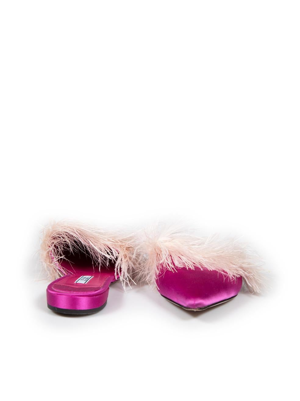 Prada Pink Feather Trimmed Mules Size IT 39 In Good Condition For Sale In London, GB