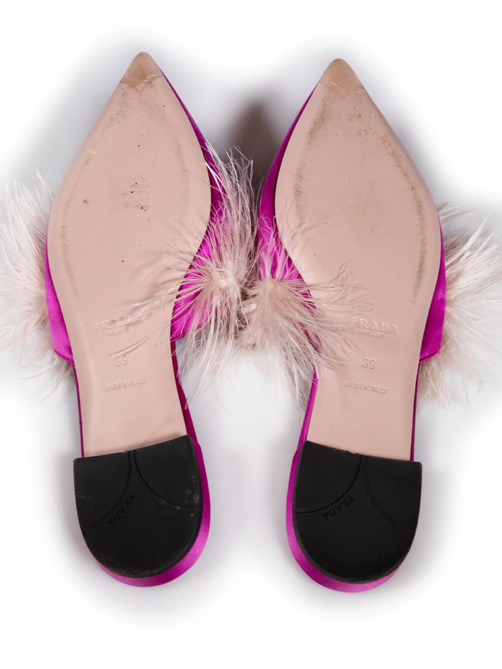 Women's Prada Pink Feather Trimmed Mules Size IT 39 For Sale