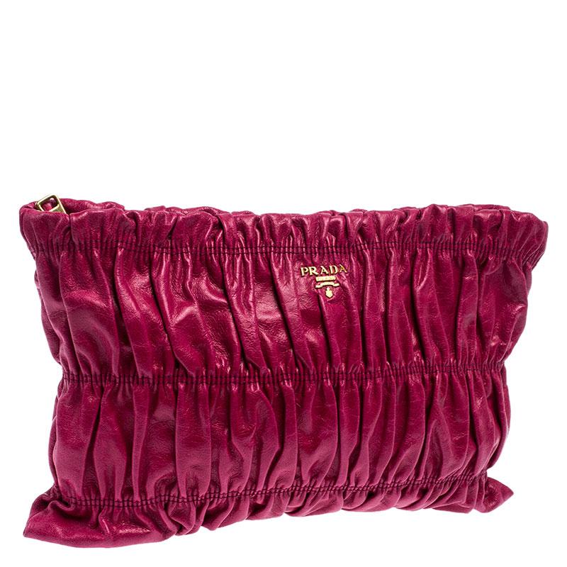 Women's Prada Pink Gathered Leather Clutch