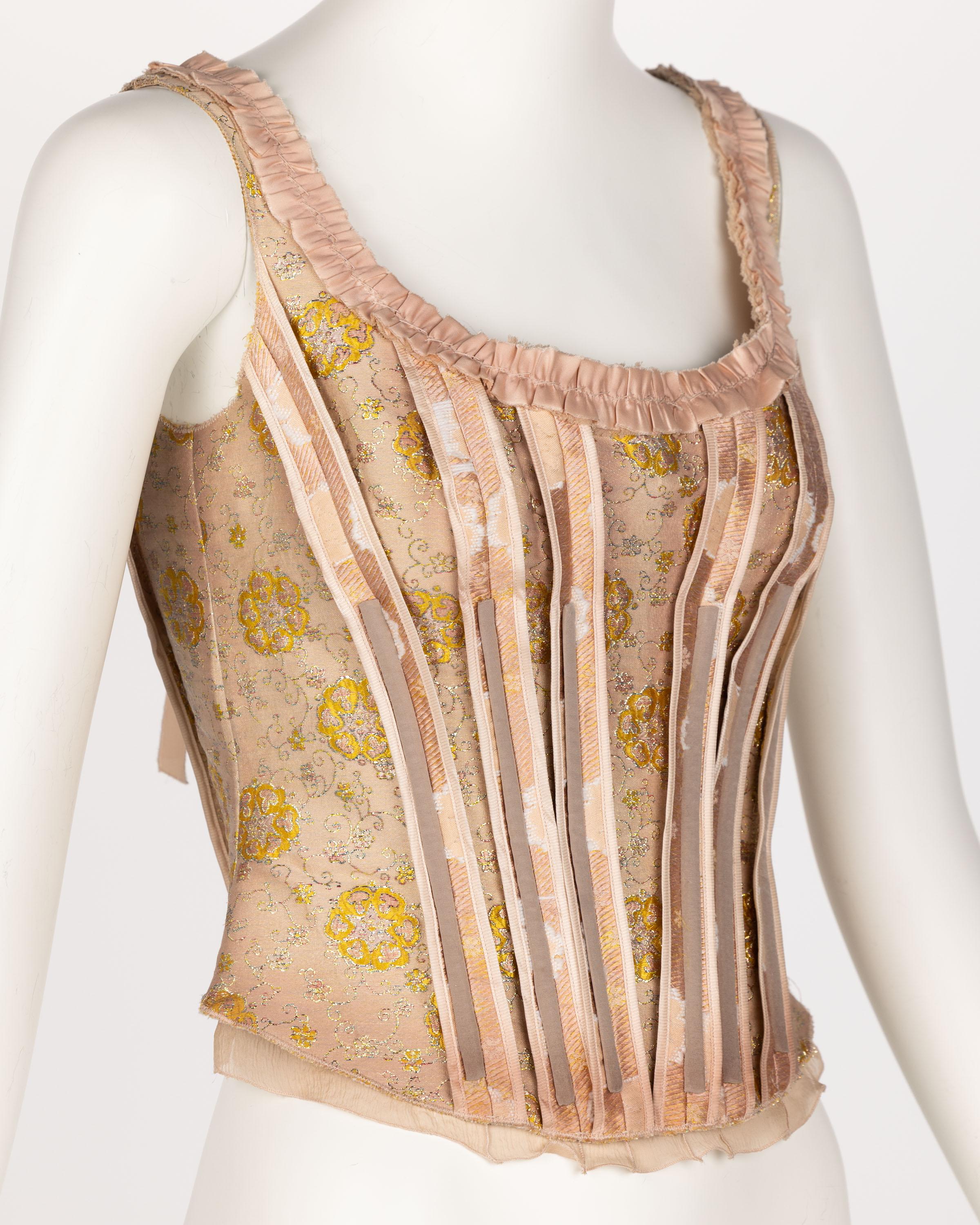 Prada - Haut corset en brocart à fleurs roses et or Excellent état - En vente à Boca Raton, FL