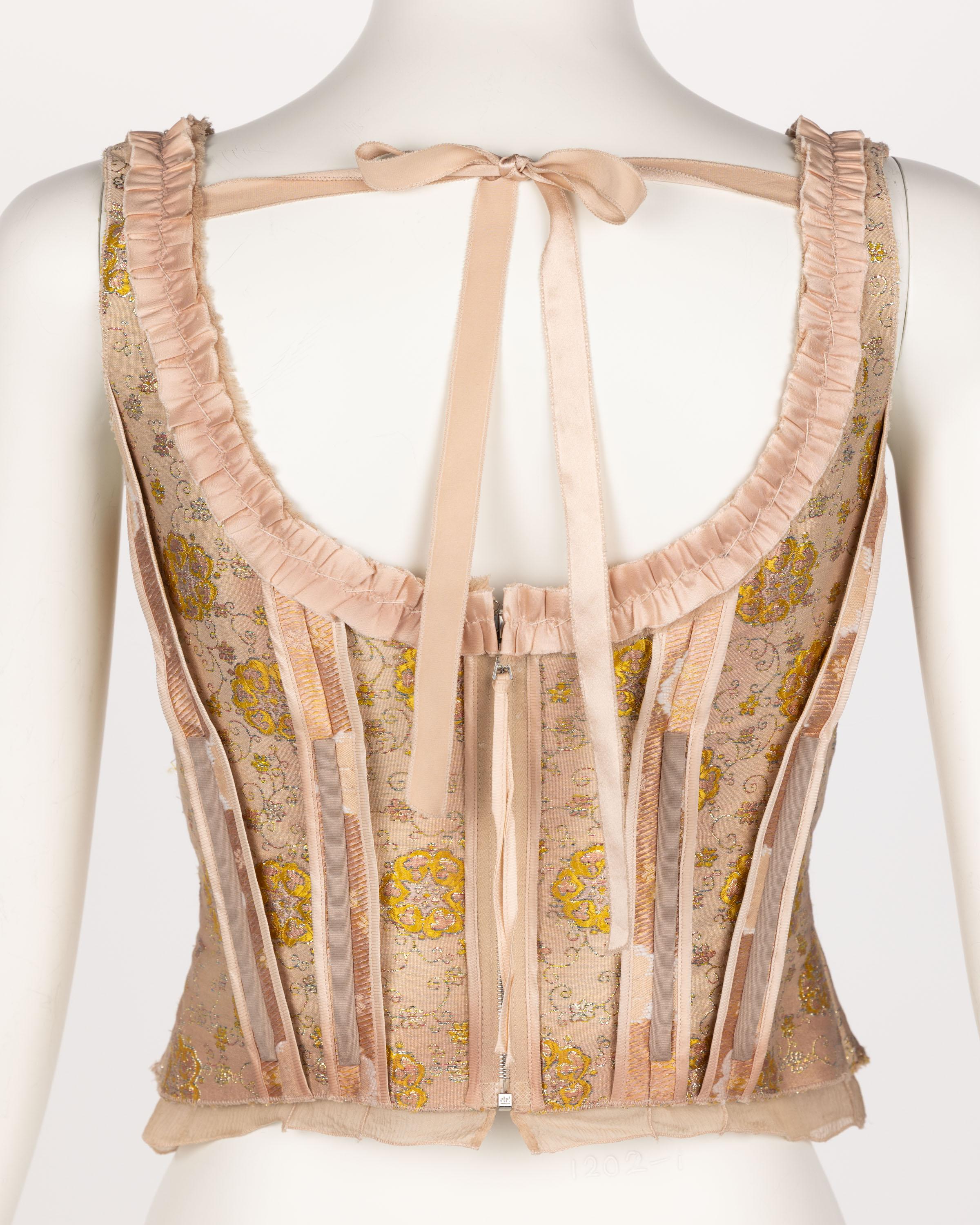 Prada - Haut corset en brocart à fleurs roses et or Pour femmes en vente