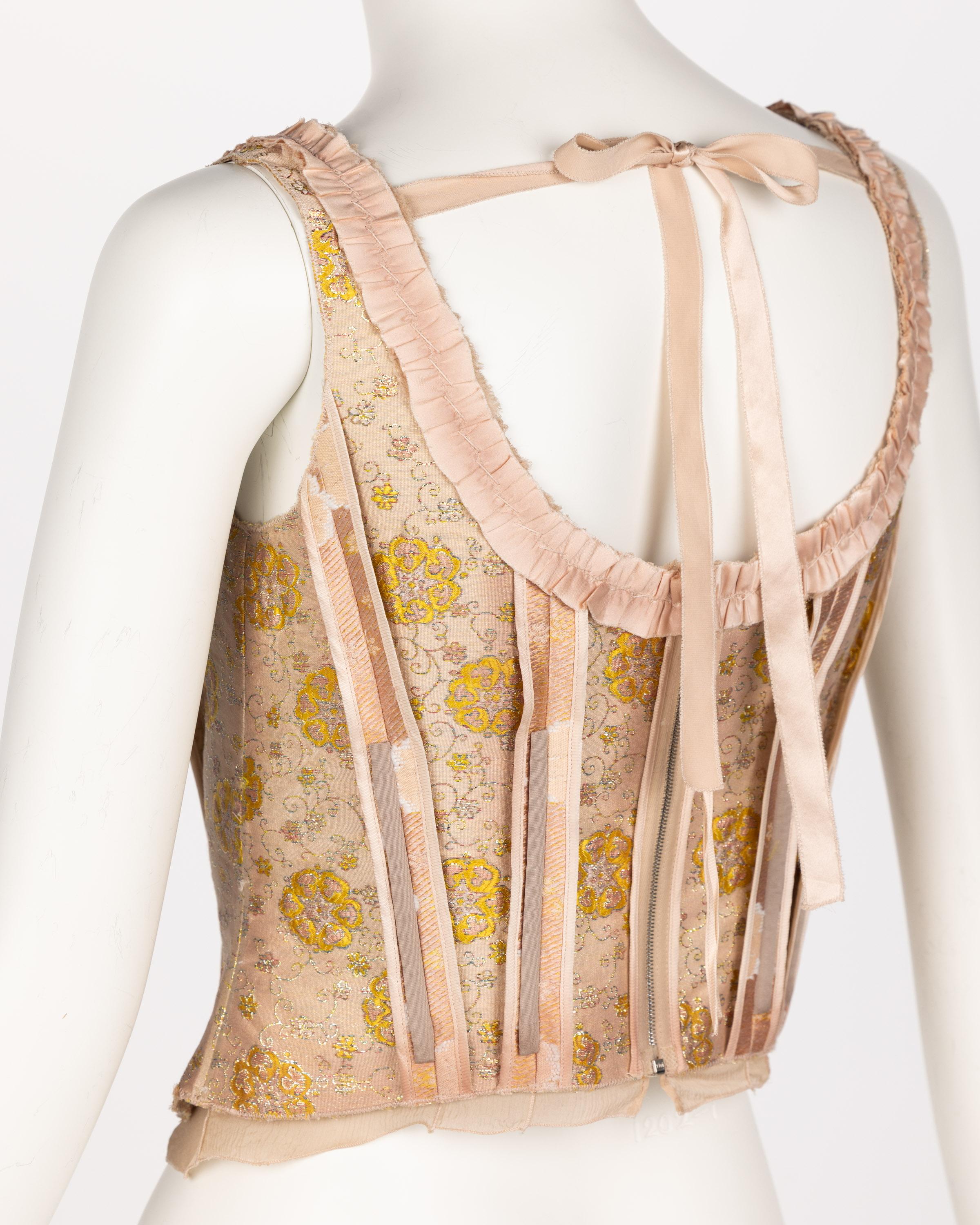 Prada - Haut corset en brocart à fleurs roses et or en vente 1