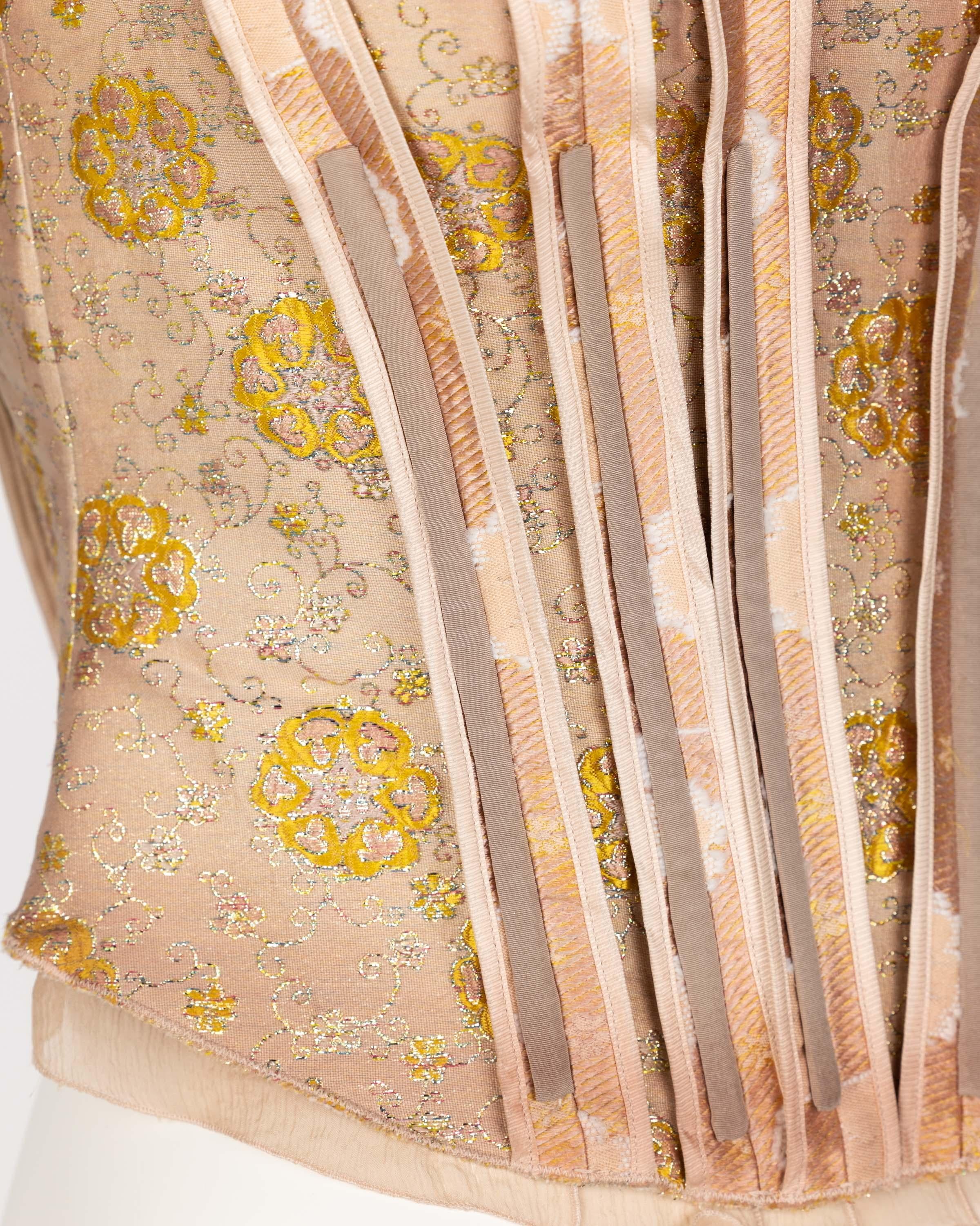 Prada Pink & Gold Floral Brocade Corset Top In Excellent Condition For Sale In Boca Raton, FL