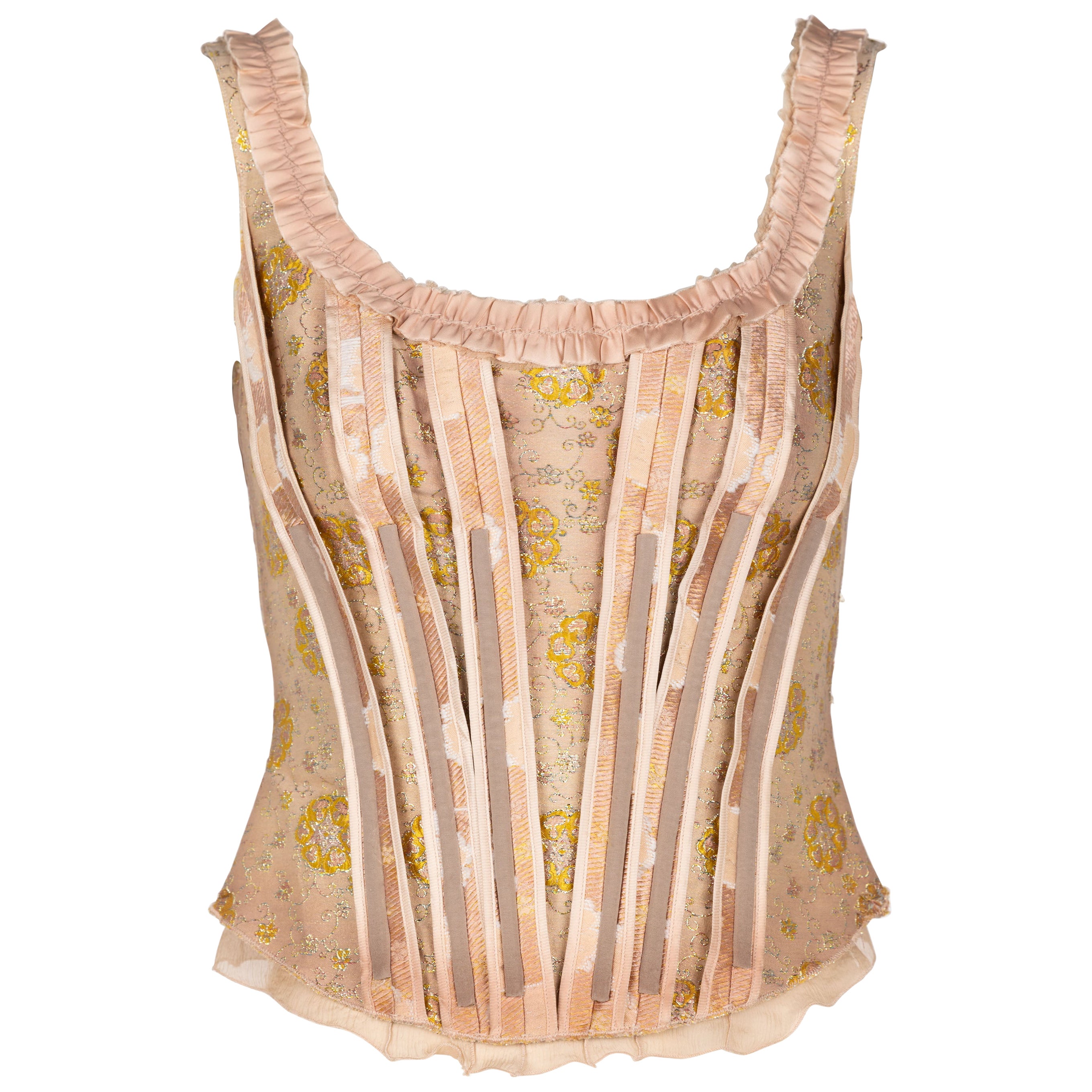 Prada Pink & Gold Floral Brocade Corset Top
