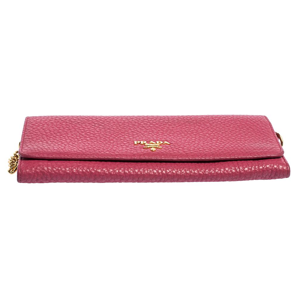 Women's Prada Pink Grained Leather Wallet on Chain