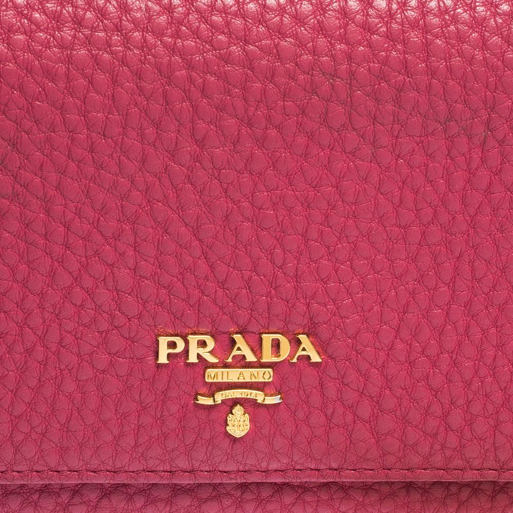 Prada Pink Grained Leather Wallet on Chain 3