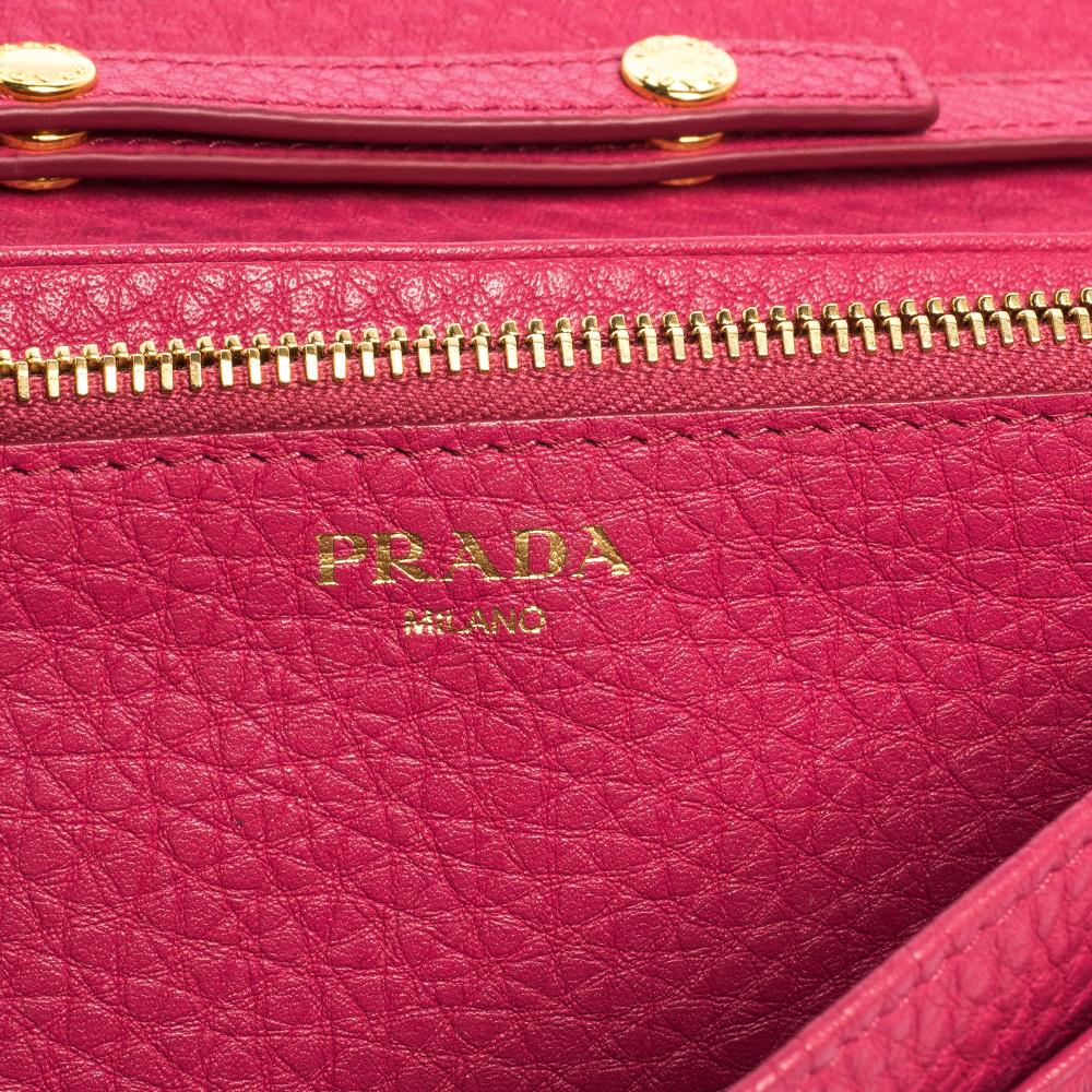 Prada Pink Grained Leather Wallet on Chain 4