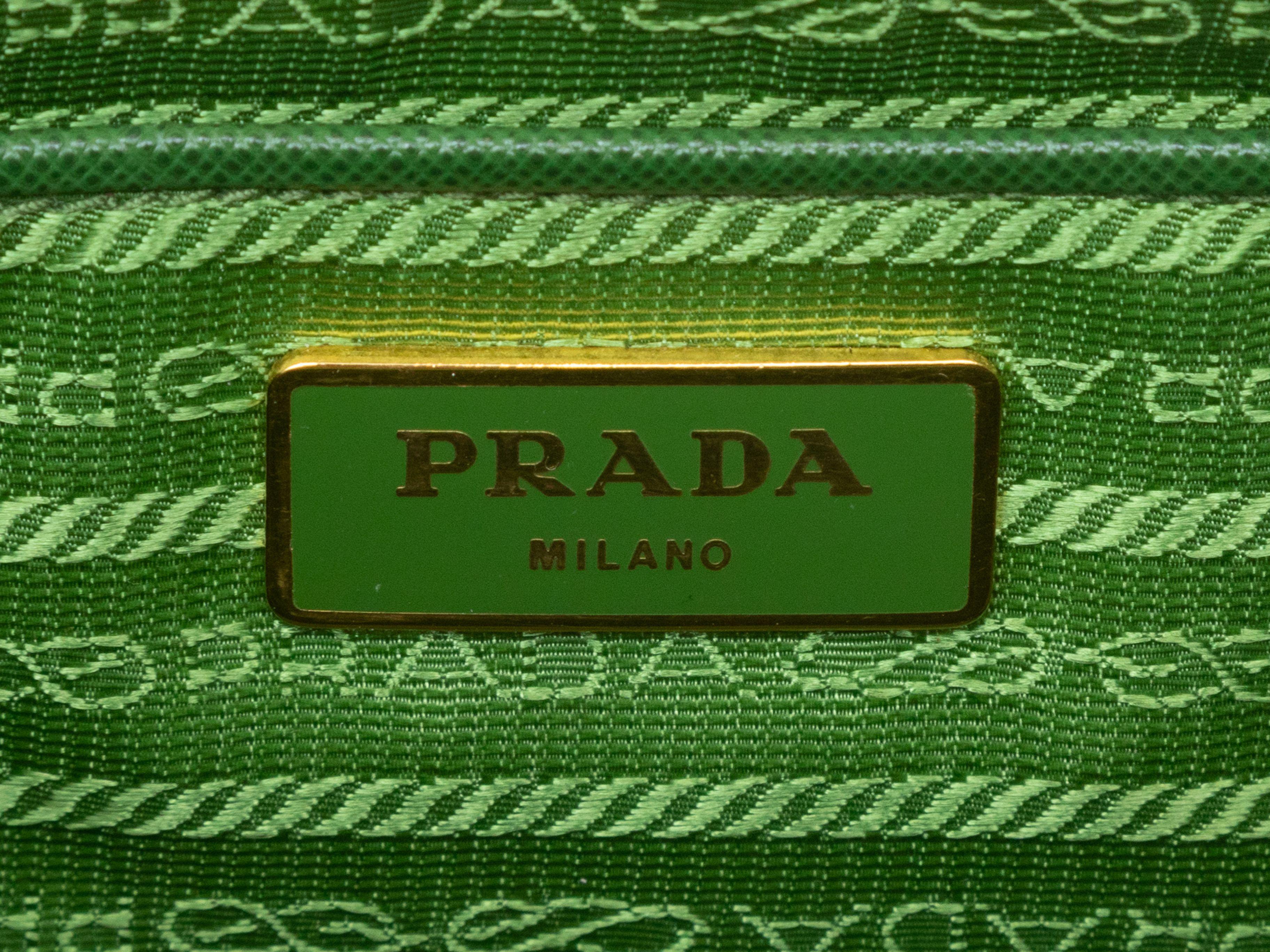 Product Details: Pink & Green Prada Raffia Woven Clutch. This clutch features a raffai body, gold-tone hardware, and a top zip closure. 14