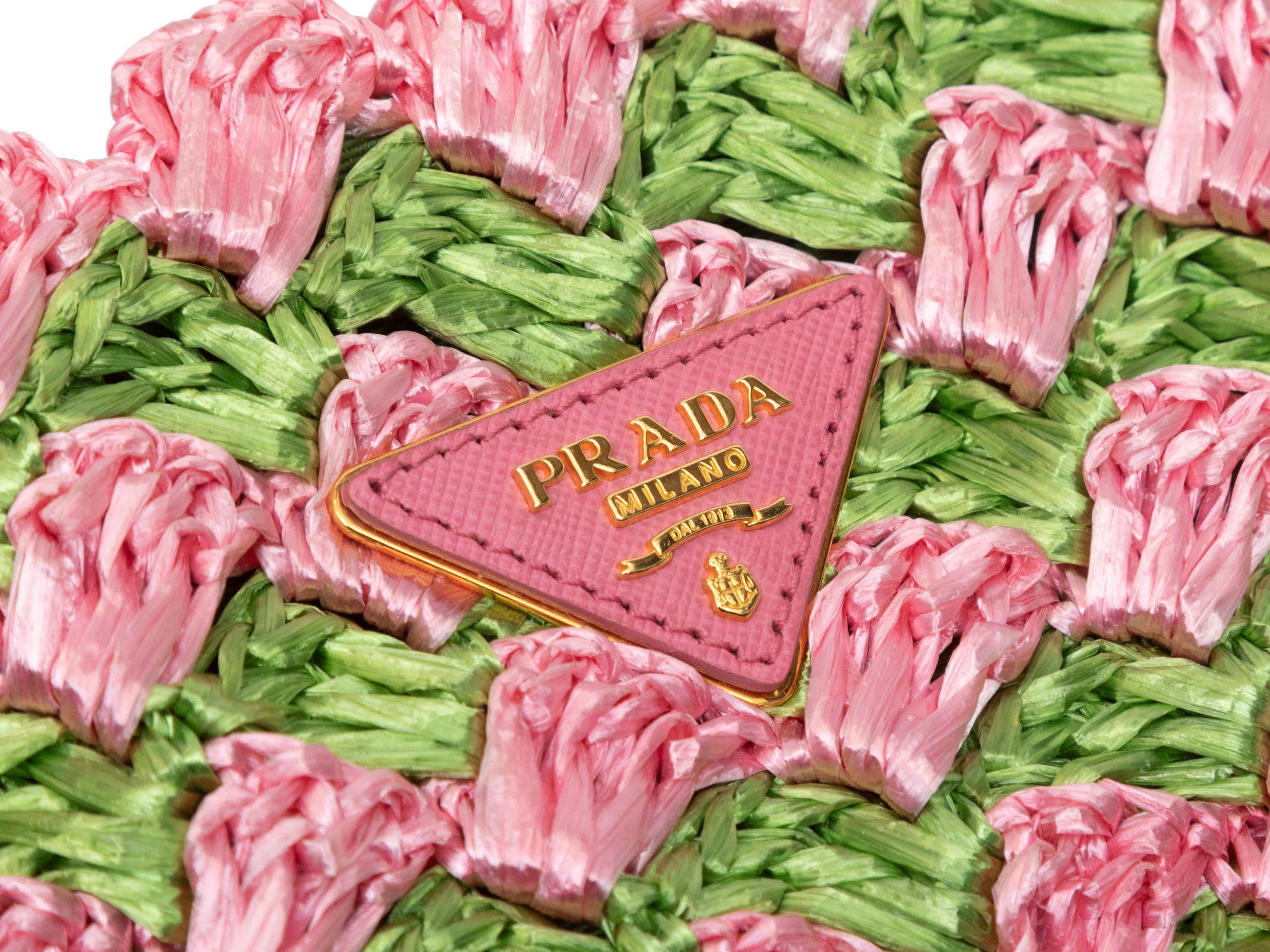 Women's Prada Pink & Green Raffia Woven Clutch