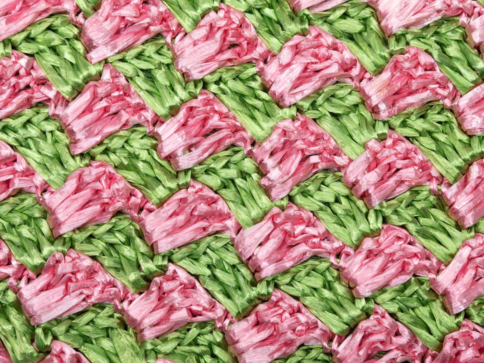 Prada Pink & Green Raffia Woven Clutch 3