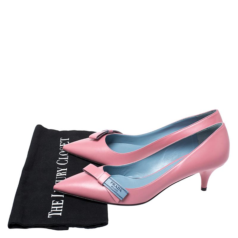Prada Pink Leather Bow Detail Pointed Toe Pumps Size 39.5 1