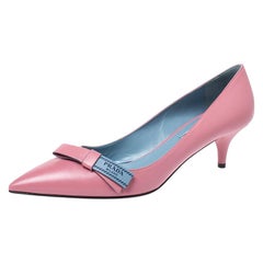 Prada Pink Leather Bow Detail Pointed Toe Pumps Size 39.5