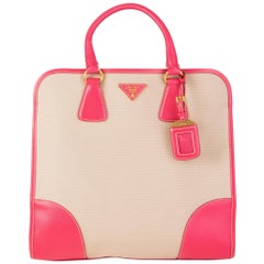 PRADA pink leather & canvas NORTT TO SOUTH Tote Bag