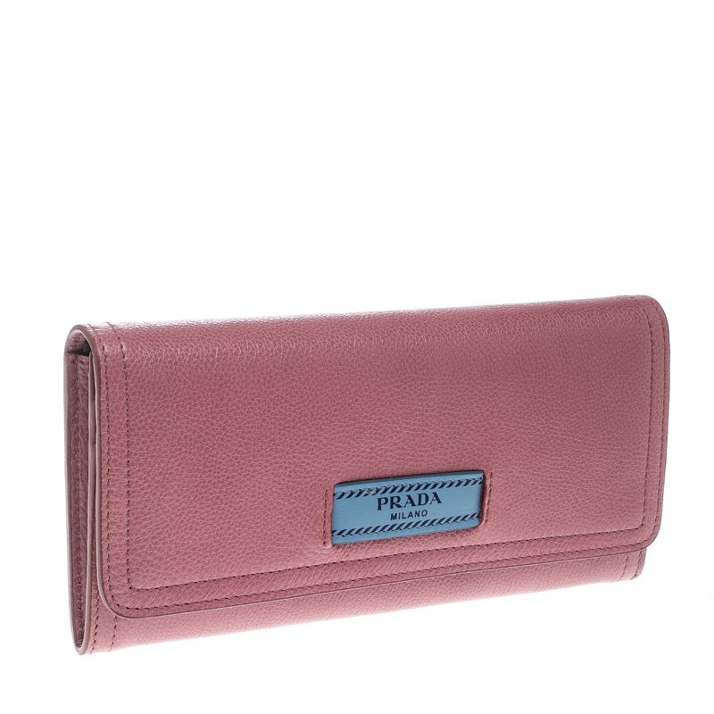Brown Prada Pink Leather Etiquette Continental Wallet
