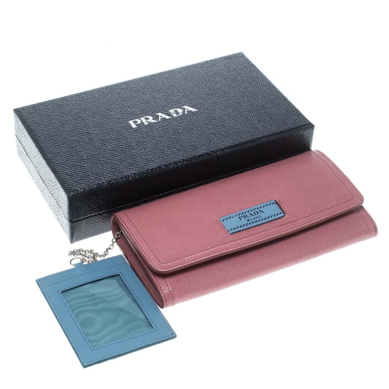 Prada Pink Leather Etiquette Continental Wallet 2