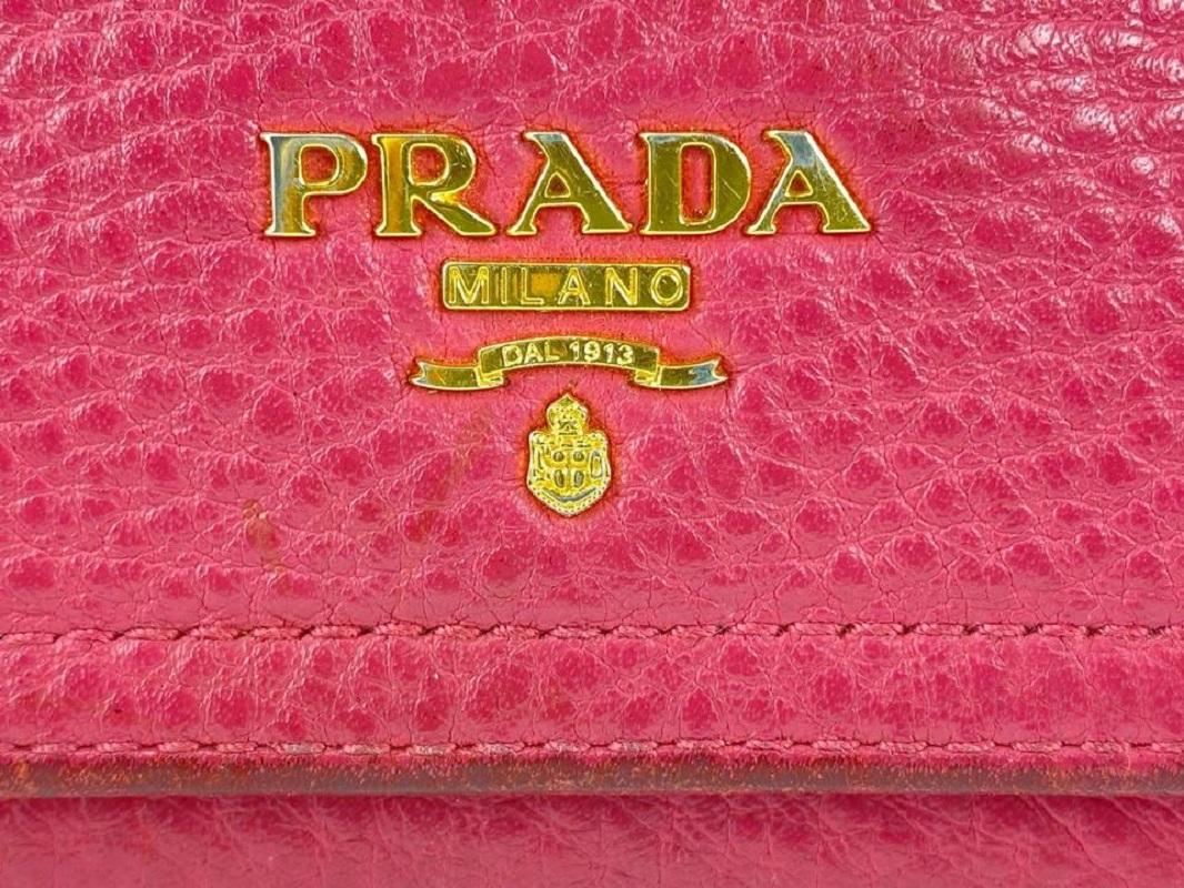 Prada Pink Leather Flap Wallet 23PRL1125 In Good Condition In Dix hills, NY