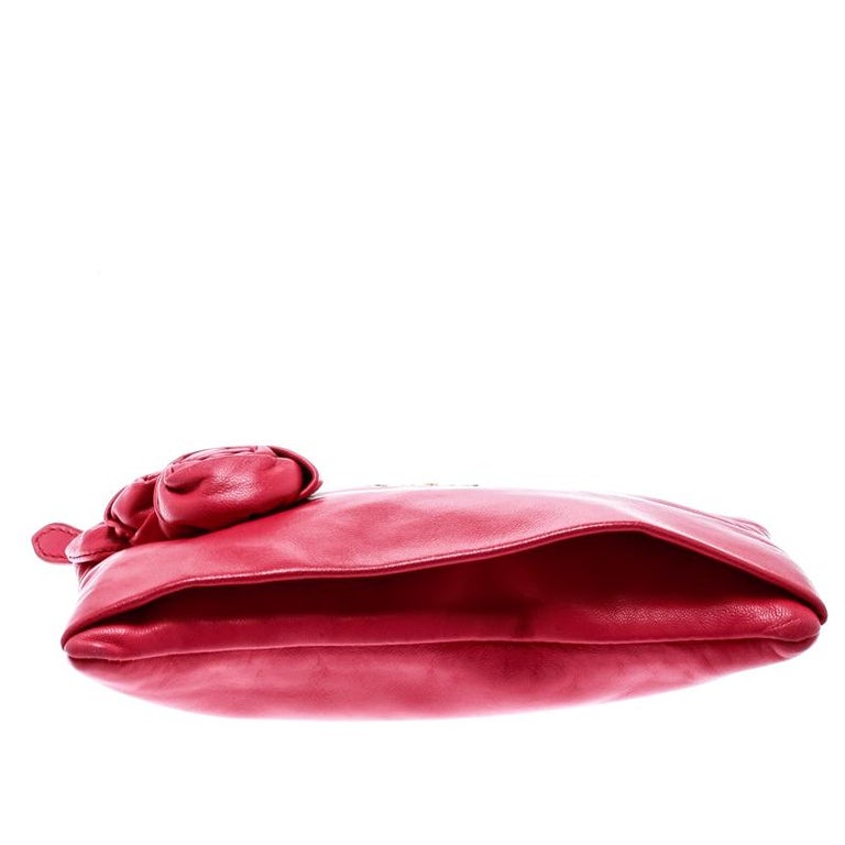 Prada Pink Leather Rose Applique Clutch at 1stDibs | leather rose purse