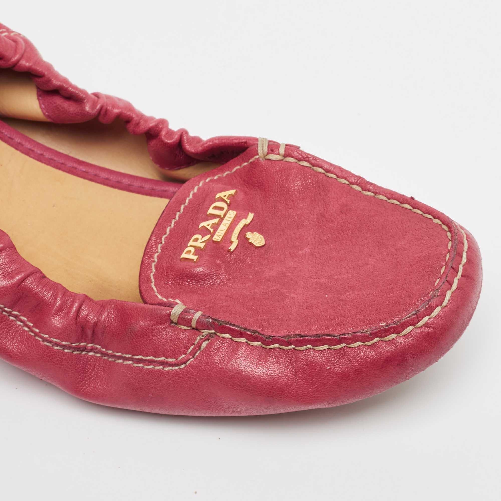 Prada Pink Leather Scrunch Slip On Loafers Size 36.5 For Sale 2