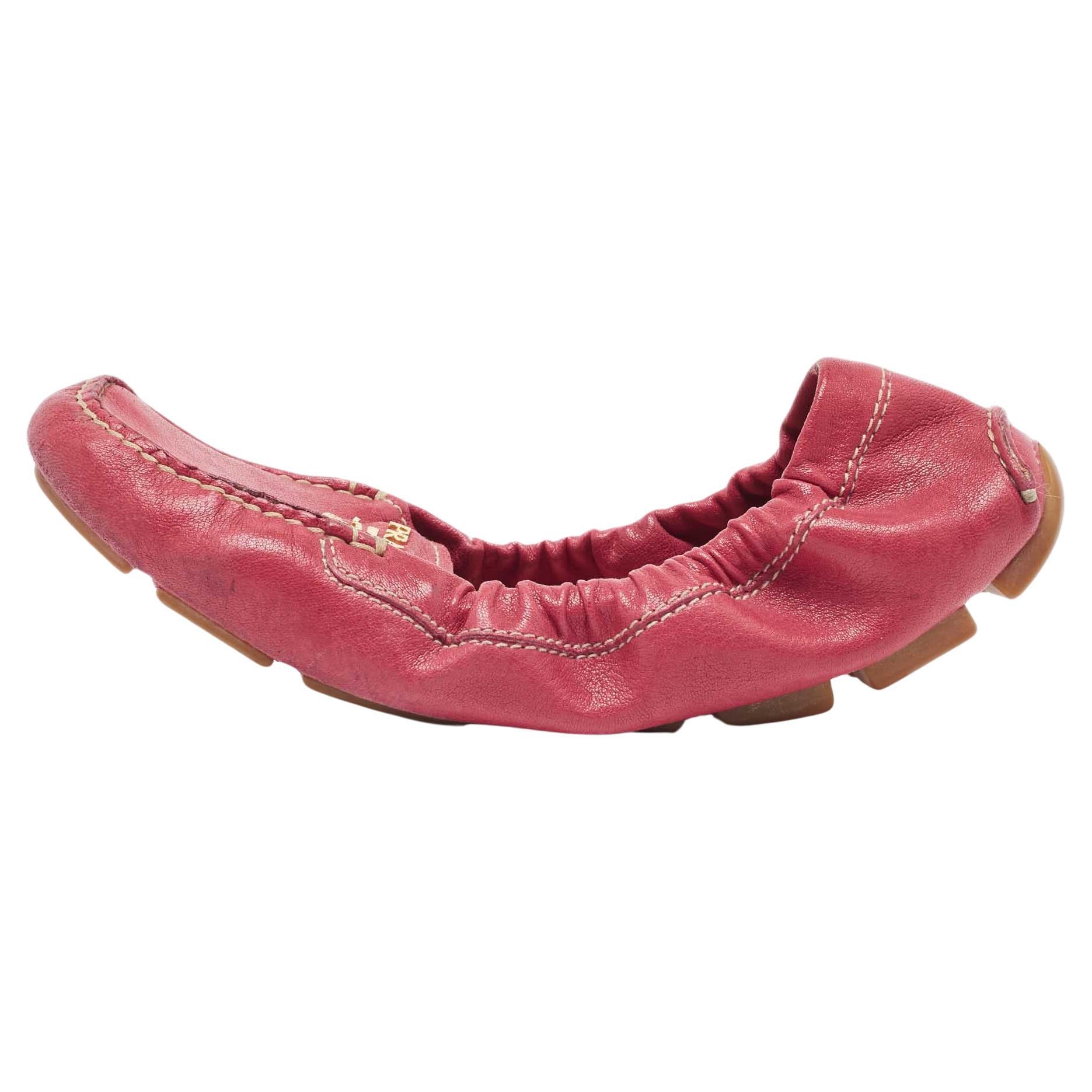 Prada Pink Leather Scrunch Slip On Loafers Size 36.5 For Sale