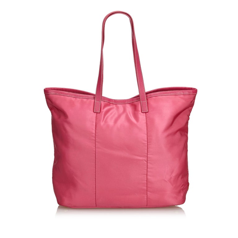 Prada Pink Logo Nylon Tote Bag For Sale at 1stDibs