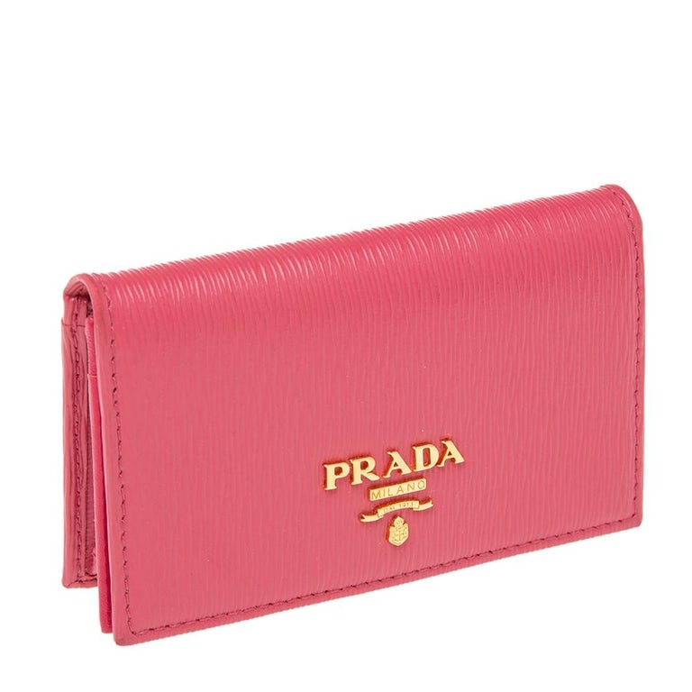 Women's Prada Pink Move Leather Logo Flap Card Case