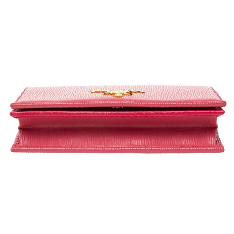 Prada Pink Move Leather Logo Flap Card Case 2
