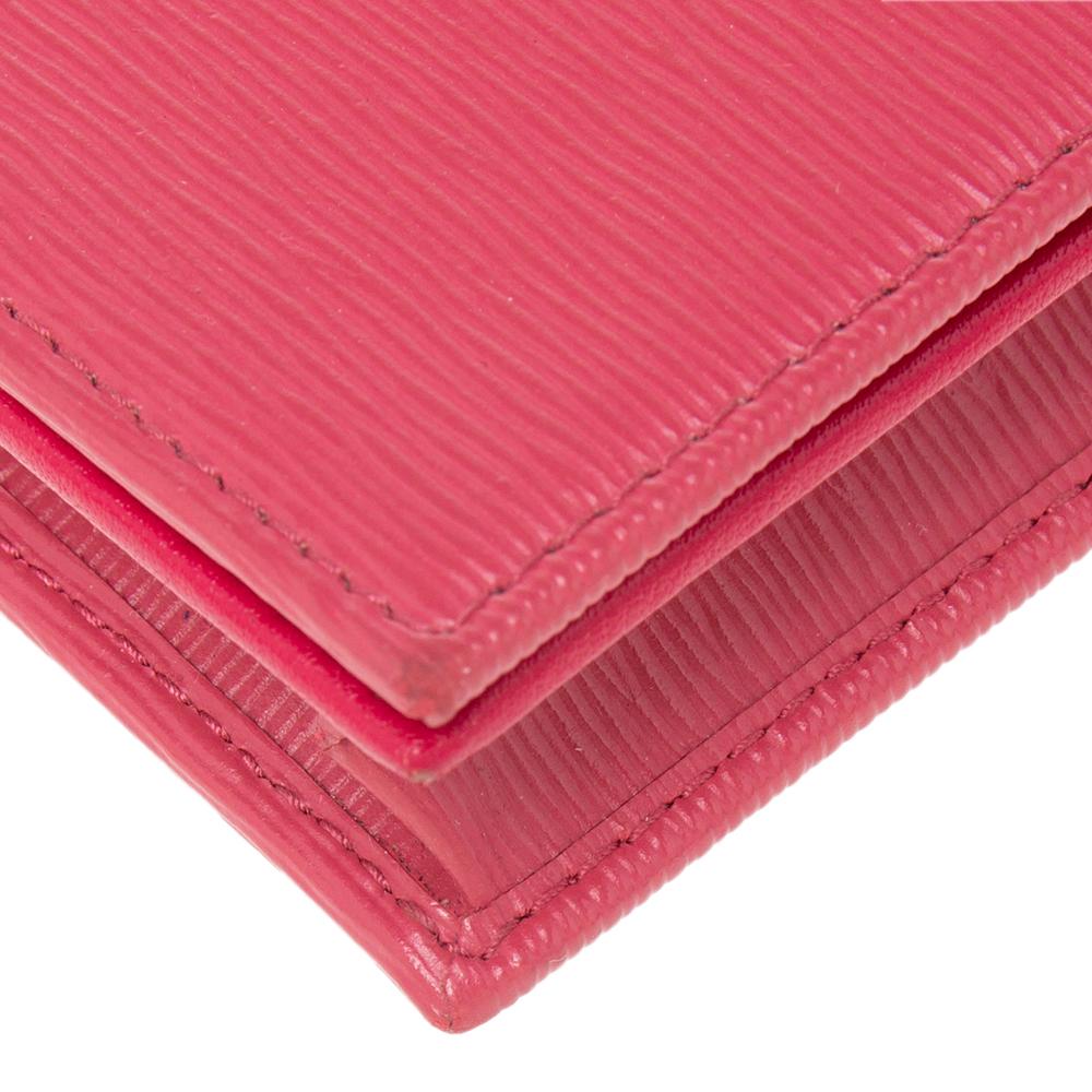 Prada Pink Move Leather Logo Flap Card Case 1