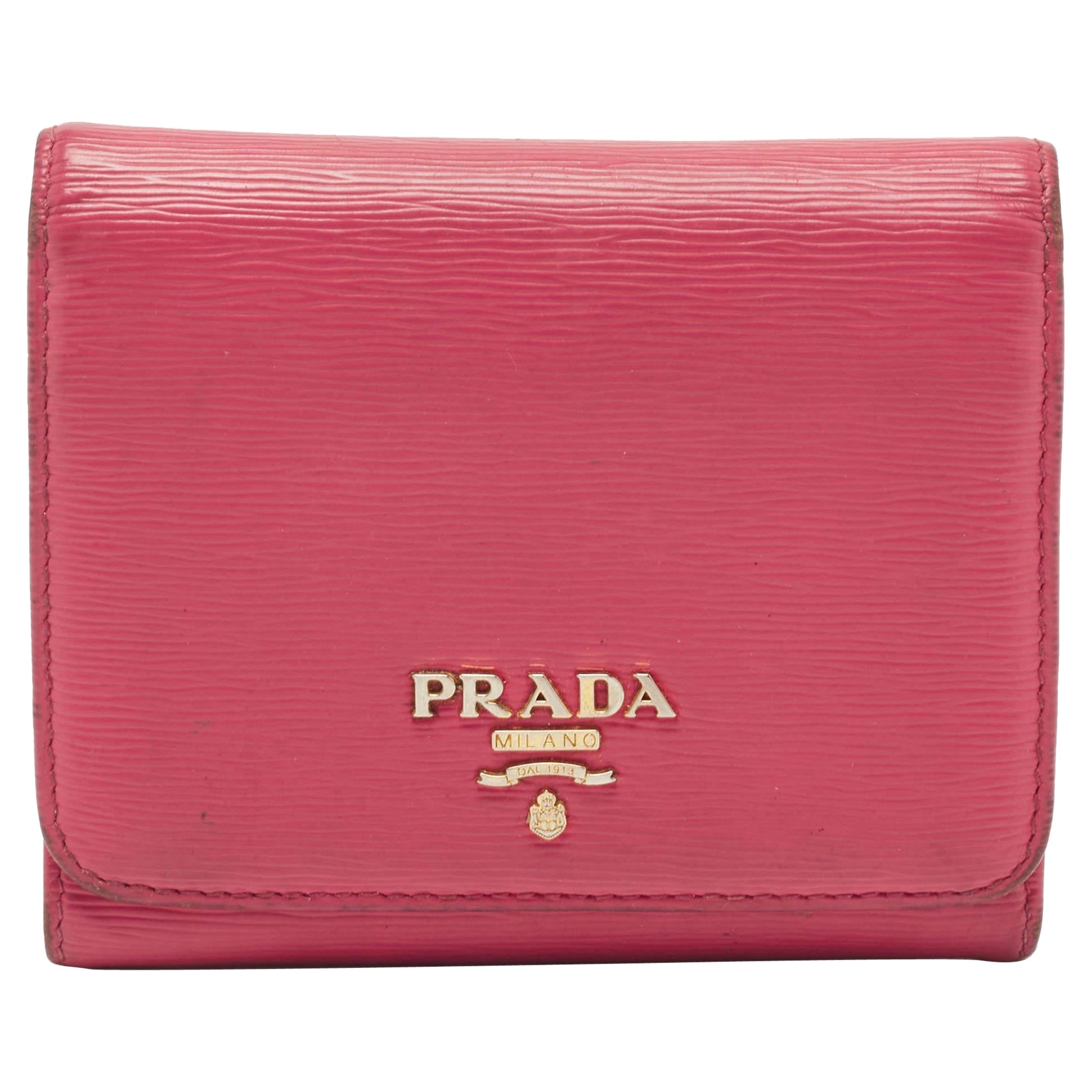 Prada Pink Move Leather Logo Trifold Wallet