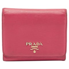 Prada Pink Move Leather Logo Trifold Wallet Used Prada Pink Move Leather Logo Trifold Wallet