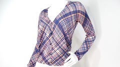 Prada Pink & Navy Blue Plaid Cardigan
