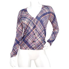 Prada Pink & Navy Blue Plaid Cardigan