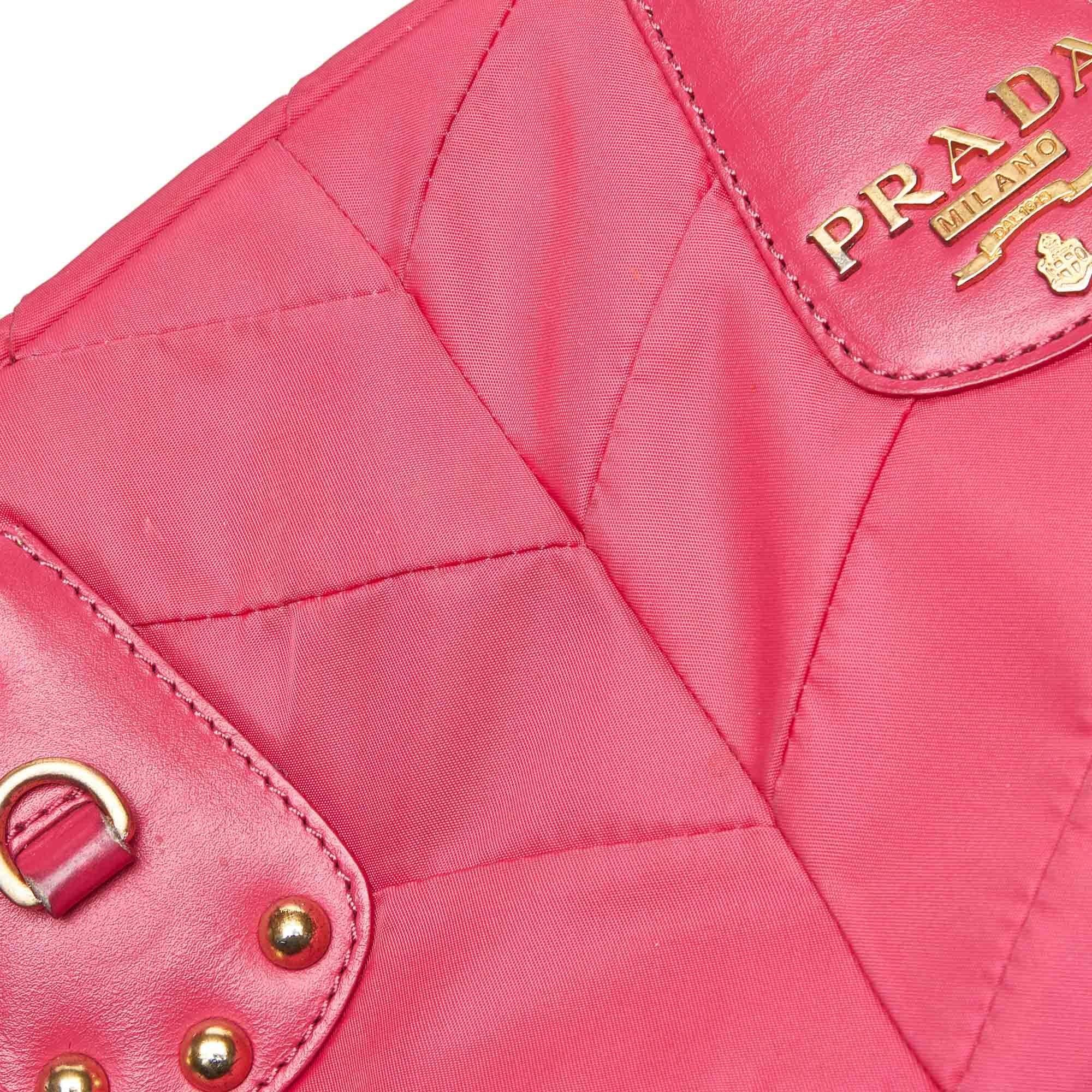 Prada Pink Nylon Fabric Quilted Handbag Italy 6