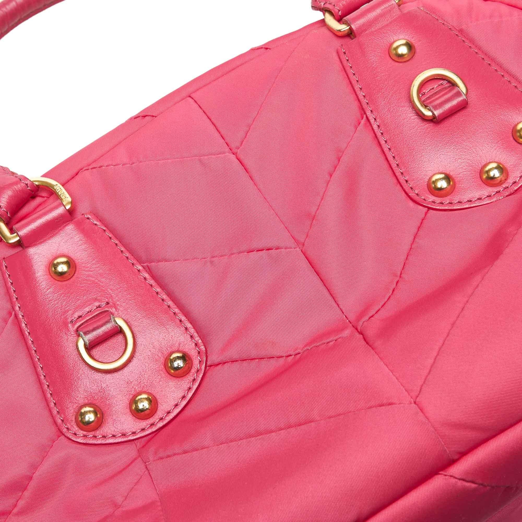 Prada Pink Nylon Fabric Quilted Handbag Italy 7