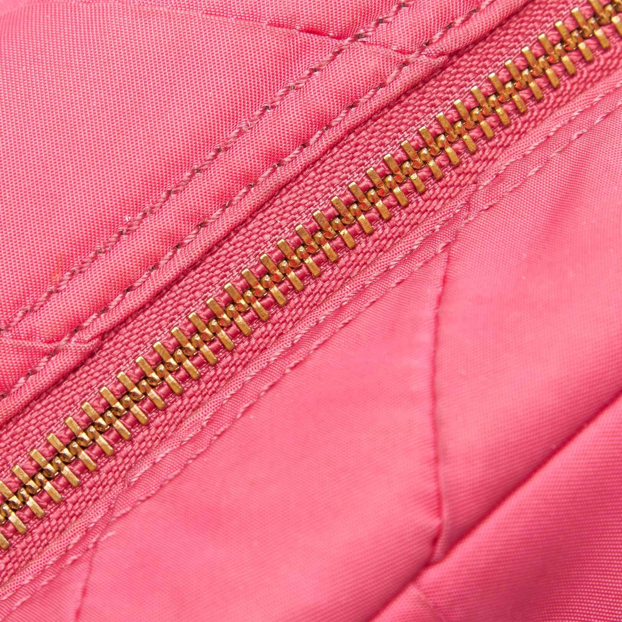 Prada Pink Nylon Fabric Quilted Handbag Italy 8