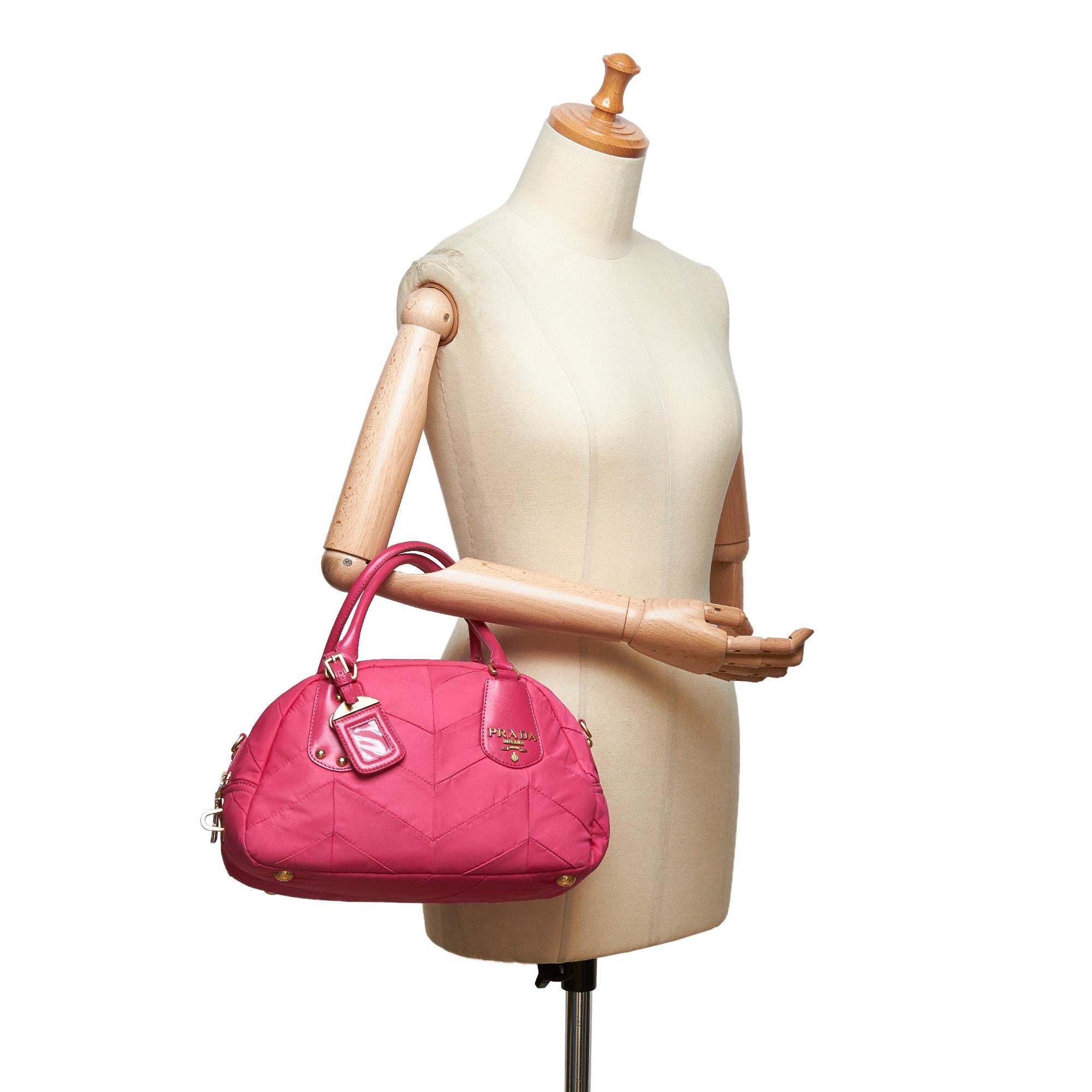Prada Pink Nylon Fabric Quilted Handbag Italy 9