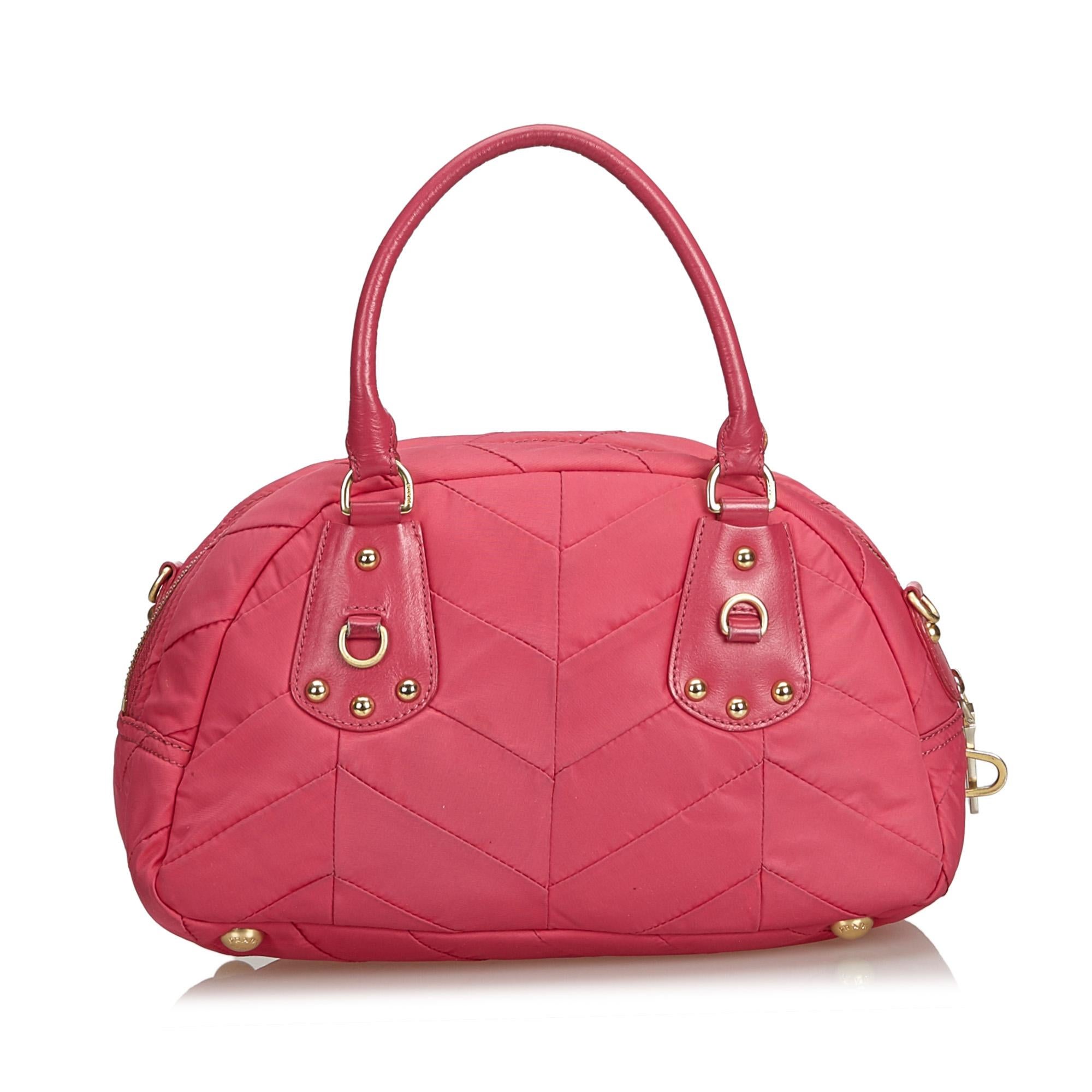 Prada Pink Nylon Fabric Quilted Handbag Italy In Good Condition In Orlando, FL
