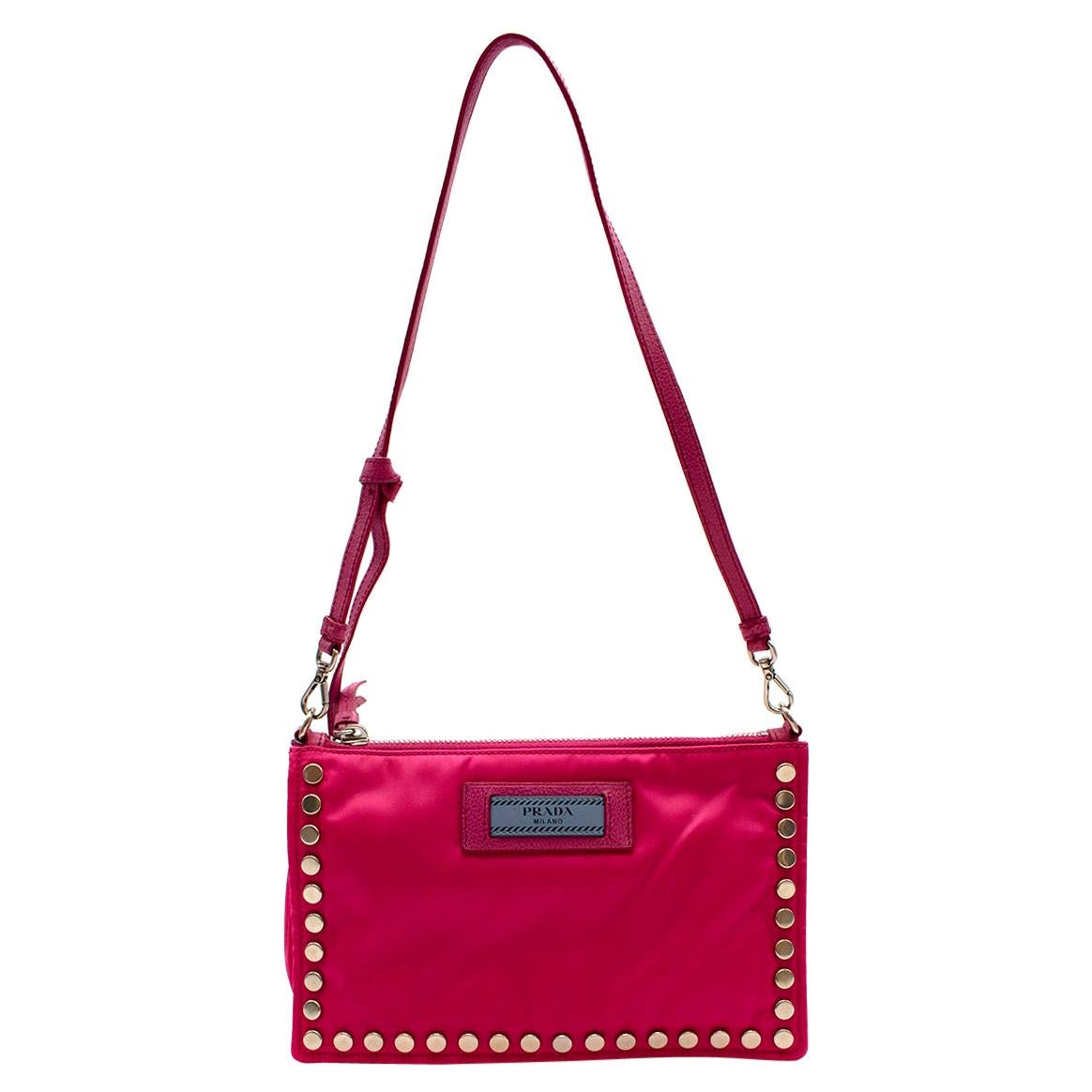 Vintage Authentic Prada Pink Nylon Fabric Satchel Italy MEDIUM For Sale