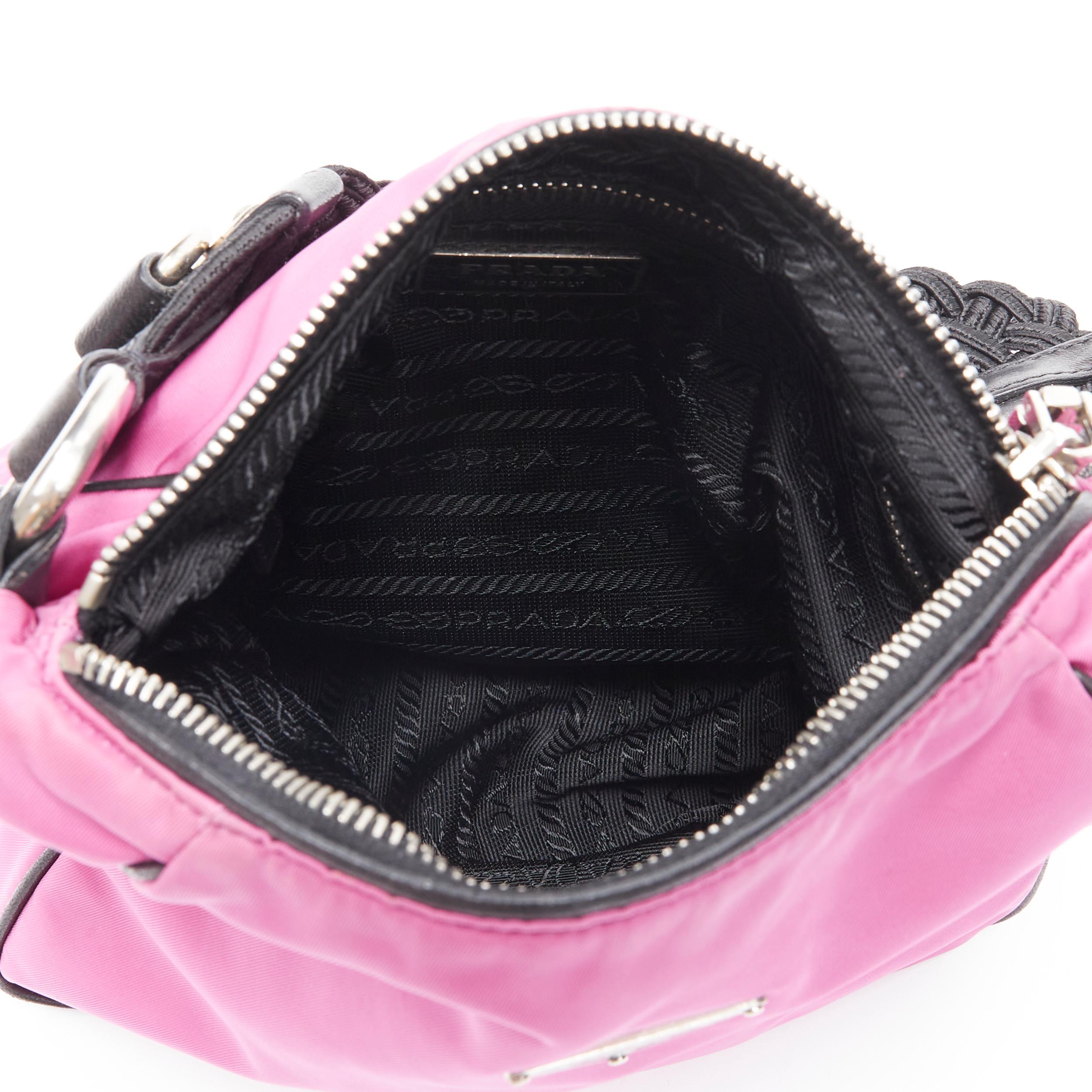 PRADA pink nylon triangle seal logo braided handle 90s shoulder bag For Sale 2