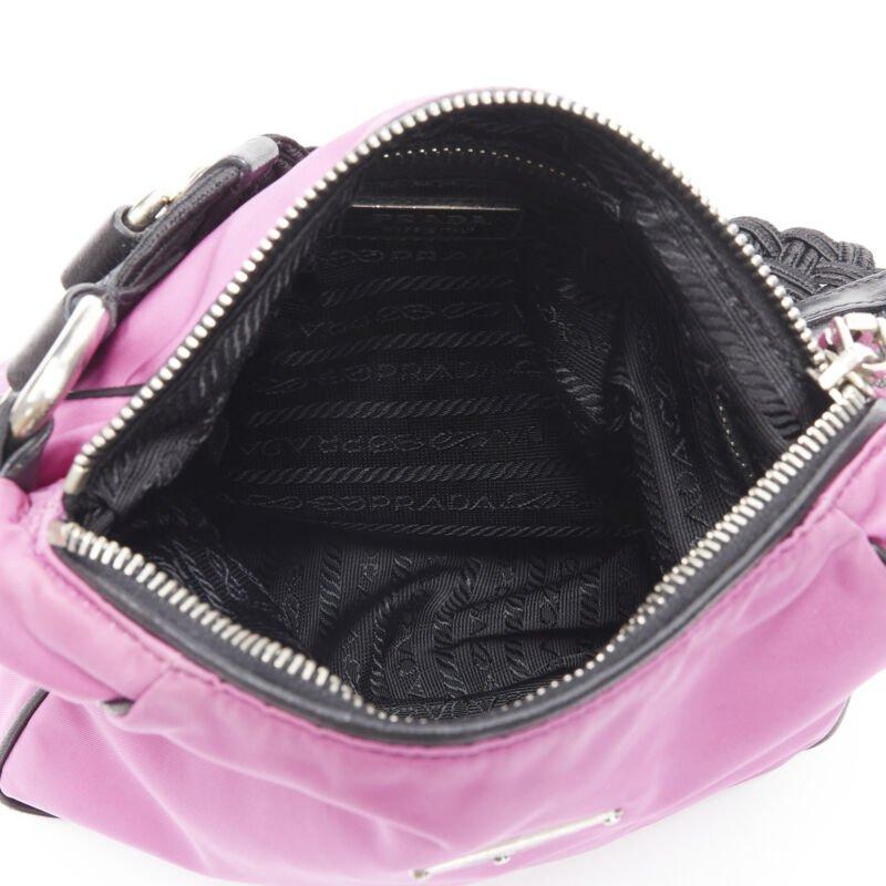 PRADA pink nylon triangle seal logo braided handle 90s shoulder bag 5