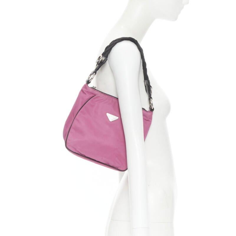 PRADA pink nylon triangle seal logo braided handle 90s shoulder bag
Reference: TGAS/B01076
Brand: Prada
Designer: Miuccia Prada
Material: Nylon, Leather
Color: Pink, Black
Pattern: Solid
Closure: Zip
Extra Details: Bright pink Tessuto nylon.