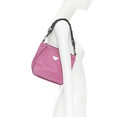 PRADA pink nylon triangle seal logo braided handle 90s shoulder bag