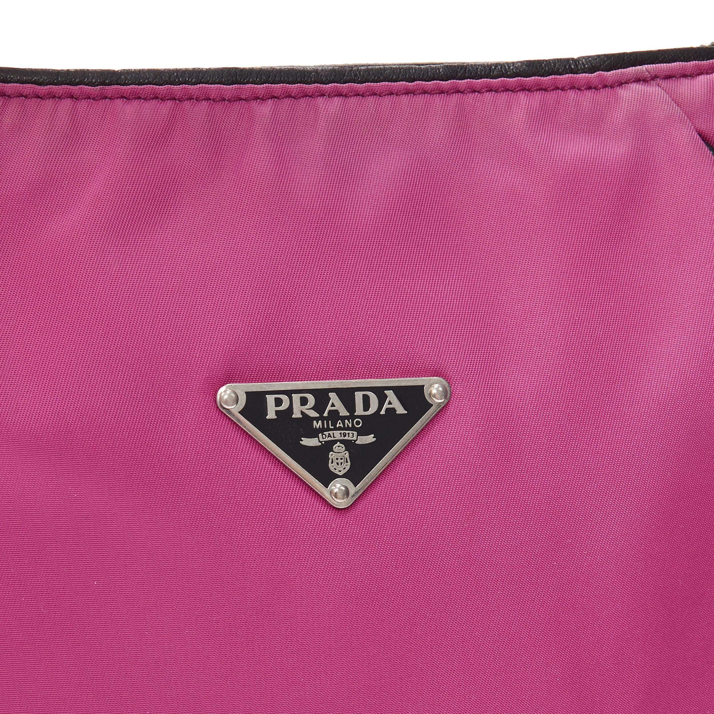 Pink PRADA pink nylon triangle seal logo braided handle 90s shoulder bag For Sale