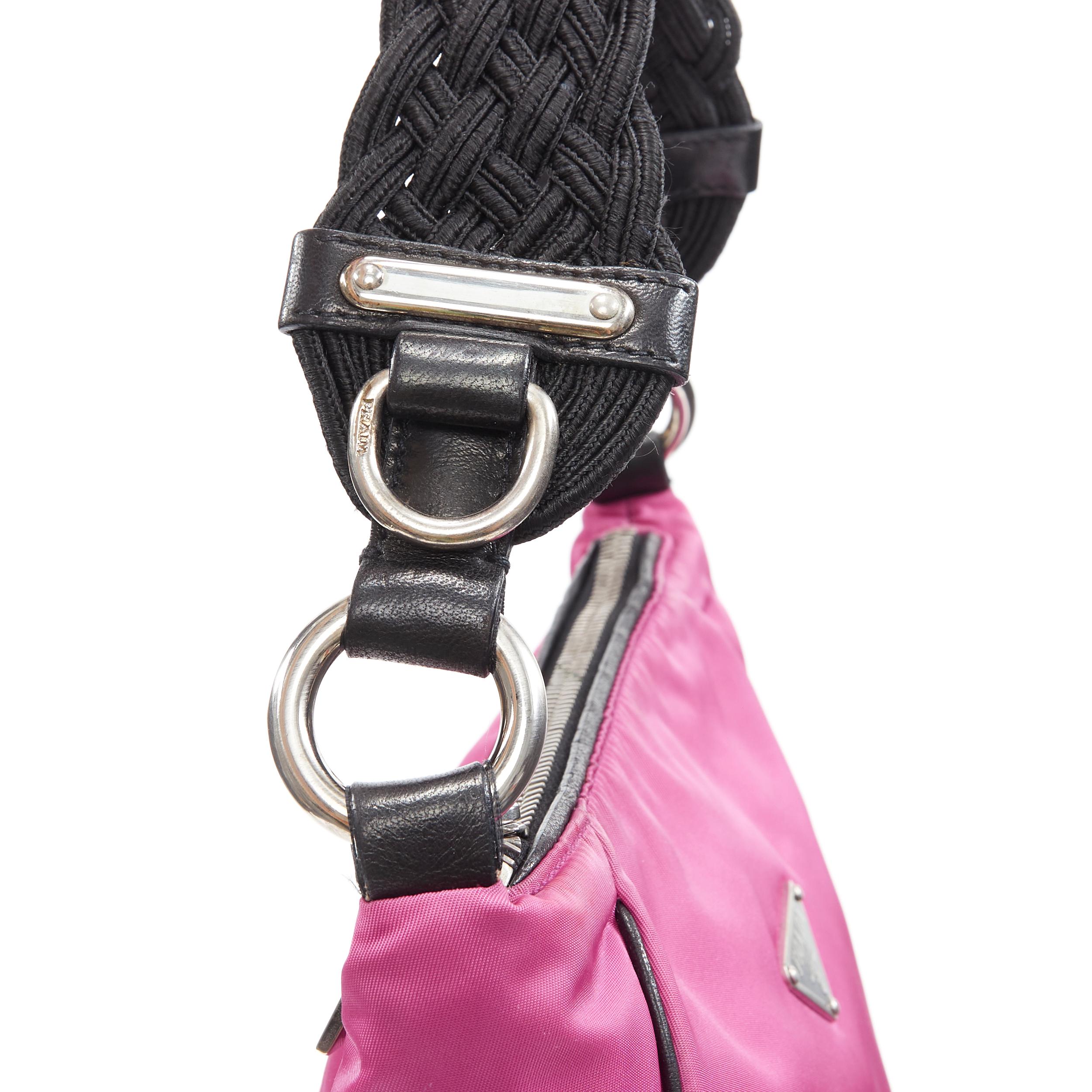Women's PRADA pink nylon triangle seal logo braided handle 90s shoulder bag For Sale