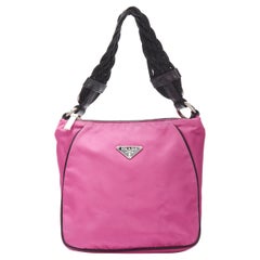 PRADA pink nylon triangle seal logo braided handle 90s shoulder bag