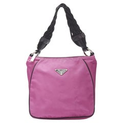 PRADA pink nylon triangle seal logo braided handle 90s shoulder bag