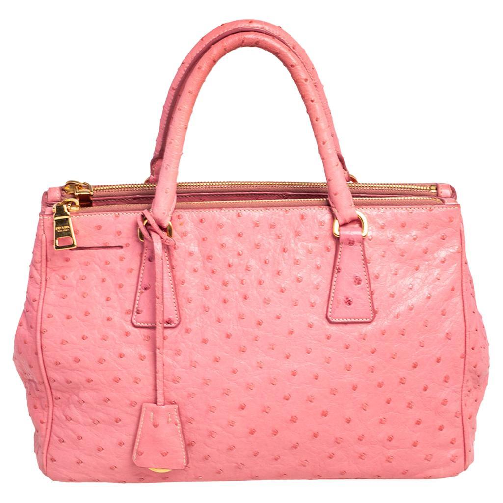 Prada Pink Ostrich Small Galleria Tote